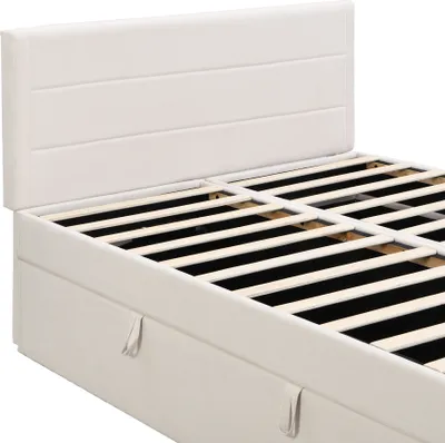 Produktbild von Merax Boxspringbett 140x200cm mit Bettkästen ohne Bodenplatte, Polsterbett mit Lattenrost aus Metallrahmen und Großer Stauraum, Doppelbett Funktionsbett, Beige