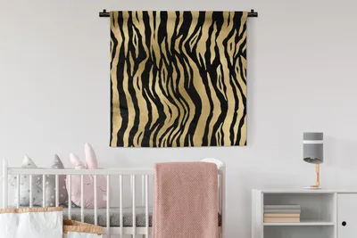 Produktbild von MuchoWow® Wandteppich Wandbehang Muster - Zebra - Gold 90x90 cm Tapisserie Dekoration Wandtuch - Wandaufhänger