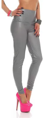 Produktbild von Damen Leggings Hohe Taille Wet-Look Glanz; Grau 4XL/48