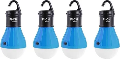 Produktbild von 4 x Blau Aussen Hängelampe mit je 3 LED's Camping Zelt Glühbirne Angeln Laterne