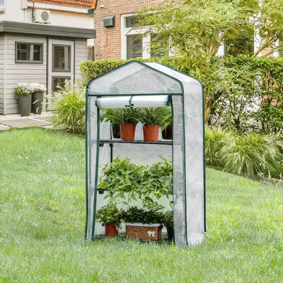 Produktbild von WOLTU Anlehngewächshaus mit 3 Ablagen, mit aufrollbarer Tür, 69x49x125cm weiß