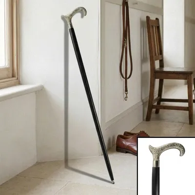 Produktbild von Spazierstock aus Holz, mit vernickeltem Ornamentgriff, H.91 cm