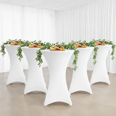 Produktbild von Vigevee 5× Stehtischhusse Stretch Weiß Ø 60×110 cm – Elastischer Bistrotisch Überzug für Events & Feiern