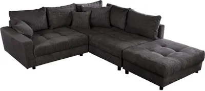 Produktbild von riess-ambiente Modernes Ecksofa KENT 220cm dunkelgrau Cord inklusive Hocker Federkern Wohnlandschaft Eckcouch Sofa Couch