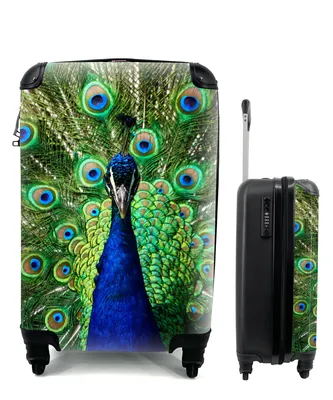 Produktbild von MuchoWow® Koffer Handgepäck Trolley Rollkoffer Kleine Reisekoffer mit 4 Rollen - Pfau - Federn - Augen - Cabin Size < 55x40x23 cm & 55x40x20 cm - Fotokoffer - Kabinenkoffer - Boardgepäck - Reise-Box - Reisekoffer - Reisegepäck - Koffer mit Bild - Trolley für Kinder