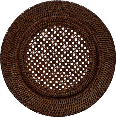 Immagine prodotto di Tovaglietta in rattan Fiolini rotonda Ø 32 cm, moka scuro, fatta a mano - piatto decorativo, piattino, tovaglietta per piatti