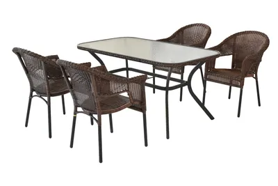 Produktbild von Merxx Ravenna Gartenmöbel Set 5tlg., 4 Stapelsessel, Tisch 150 x 85 cm, schoko - Aluminium/Polyrattan