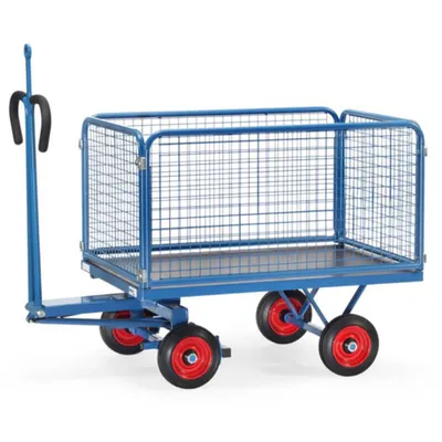 Produktbild von Fetra Handpritschenwagen 60 cm Gitterwände, Zugöse 700 kg LxB 1.200 x 800 mm Vollgummiräder