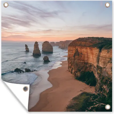 Produktbild von MuchoWow® 50x50 cm Outdoor-Poster Gartendeko Sichtschutz Garten Poster für den Garten  Strand - Sand - Meer - Stein