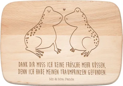 Produktbild von Mr. & Mrs. Panda Buche Schneidebrett Frosch Liebe - Transparent - Geschenk, Frühstücksbrettchen, Kuss, Hochzeitstag, Frühstücksbrett, Küssen, brotbrett, Freundin