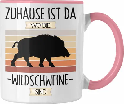 Produktbild von Trendation - Jäger Tasse Geschenk Geschenkidee Lustiger Spruch Zuhause Ist Da Wo Die Wildschweine Sind Jagd Jagen (Rosa)