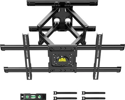 Productafbeelding van Universele TV-beugel voor platte en gebogen schermen van 37-75 inch, met dubbele arm en volledige draaibaarheid.
