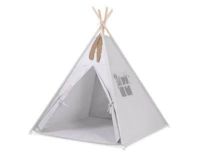 Image de Tipi Tente pour Enfants avec Tapis Gris 150 cm - Aire de Jeux Intérieure et Extérieure