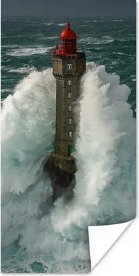Produktbild von MuchoWow® Poster Der französische Leuchtturm von La Jument bei starkem Sturm 20x40 cm - Plakat - Foto