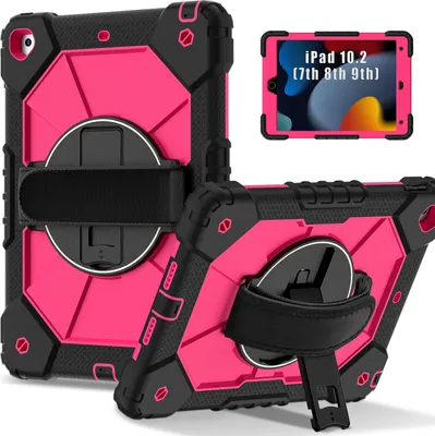 Obrázek produktu pro Pouzdro pro iPad 9th/8th/7th Gen, iPad 10,2 palec 2021/2020/2019, pouzdro na tablet s 360° otočným popruhem na ruku a stojánkem černé Růžový