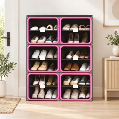 Zdjęcie produktu dla Półka na buty INONEFT, szafka na buty z 12 przegródkami i drzwiczkami magnetycznymi, oszczędna w użyciu, wymiary: 85x34x104 cm, kolor: czarny