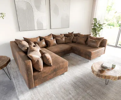 Produktbild von DELIFE Wohnlandschaft Clovis Braun Antik Optik Modulsofa