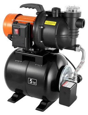 Produktbild von Hauswasserwerk - Jetpumpe mit Druckbehälter - 1,1 kW - 5300 l/h - 51 m Förderhöhe - 19 l Druckbehälter - Mit Filter & Rückschlagventil - Gartenbewässerung & Hauswasserversorgung