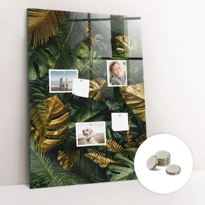 Obrázek produktu pro Magnetická Tabule na Zeď Skleněná - Memo Board Kleněnou Přední Stranou - 5 magnetů v balení - 70x100 cm - Tropické listy