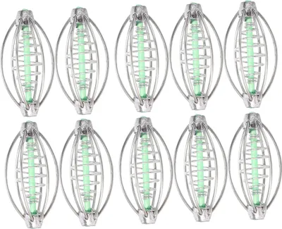 Image de Lot de 10 supports pour panier d'appât en acier inoxydable avec ressort, cage à appât et accessoire de pêche avec perle XL 36 g