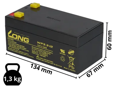 Immagine prodotto di Batteria al piombo 12V 3,3Ah compatibile PE12V3A batteria AGM VdS