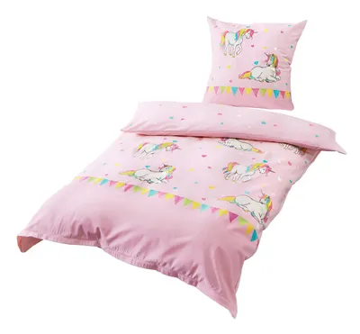 Produktbild von JACK by Bierbaum Kinder Biber Bettwäsche 2 tlg. 135x200cm Einhorn Rosa Unicorn Einhörner