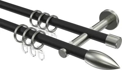 Produktbild von Interdeco Gardinenstange / Vorhangstange Schwarz / Edelstahl-Optik, Typ Medium Poveda (Flamme), 16 mm Ø 2-läufig, 420 cm