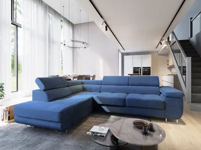 Produktbild von Masseno Ecksofa APIRO L-S mit Schlaffunktion L-Form, Sofa mit Bettkasten, Wohnzimmersofa, Couch, Soffa, Bettsofa, Couchgarnitur- Blau, POSO 05