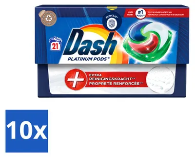 Produktbild von 10 x Dash Platinum Pods - Waschmittelkapseln für weiße und bunte Wäsche - Vorteilspackung - 10 Stücke