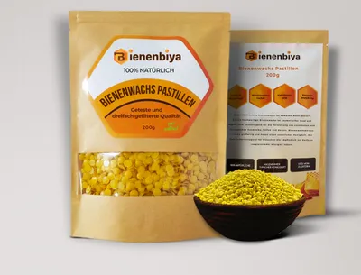 Produktbild von Bienenbiya® 100% Reine Bienenwachs Pastillen (200g) ohne Zusatzstoffe, natürliches Beeswax für Salben,Kosmetika,Seifen,Kerzenherstellung und Leder-/Holzpflege