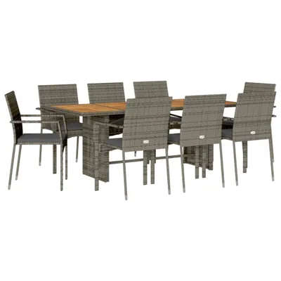 Produktbild von 9-tlg. Garten-Essgruppe mit Kissen Grau Poly Rattan