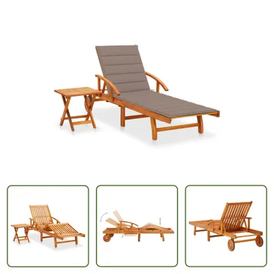 Immagine prodotto di The Living Store Lettino prendisole con tavolino e cuscino in legno massiccio di acacia