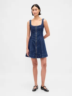 Produktbild von GAP Jeanskleid Dunkelblau Mini mit Fit & Flare, quadratischem Ausschnitt, breiten Trägern und Reißverschluss vorne, Größe XL