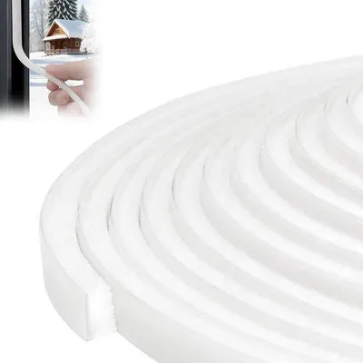 Image de Bande de tirage autocollante pour portes et fenêtres - 6 mm x 9 mm x 5 mm - Bande d'étanchéité à brosse - Butée d'air pour portes coulissantes et portes extérieures - Blanc