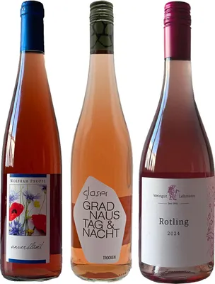 Produktbild von Weinfreunde Rosewein Rosé und Rotling Geschenkset Winzerwein Deutsche Winzerauswahl Genusspaket 3 Flaschen Set Wein