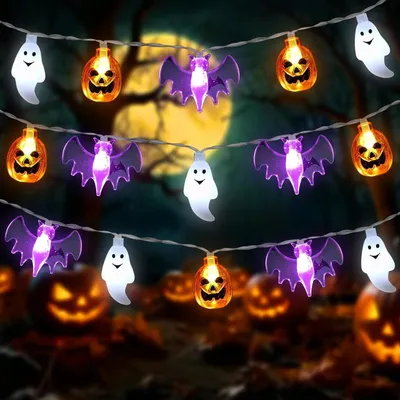 Halloween Lichterkette, 10 LED, 1,5 m, Kürbis, Fledermaus, Geist