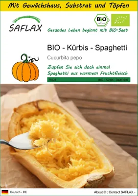 Produktbild von SAFLAX Anzucht Set - BIO - Kürbis - Spaghetti - Cucurbita pepo - 5 Samen - Mit Mini-Gewächshaus, Anzuchtsubstrat und 2 Töpfen