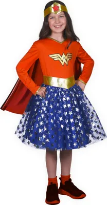 Produktbild von Wonder Woman Fashion Kostüm Verkleidung für Mädchen, offizielle DC Comics (Größe 8—10 Jahre) mit Tüllrock