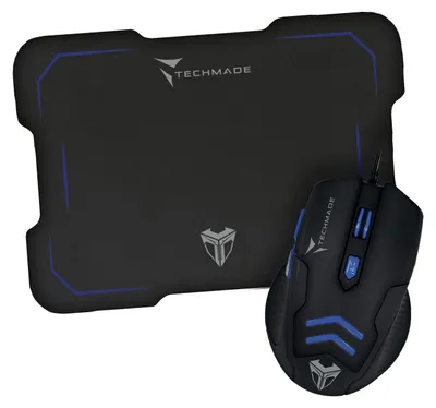 Zdjęcie produktu dla Mysz USB z kablem + podkładka pod mysz gamingowa TM-M016, kolor niebieski. Ergonomiczna konstrukcja