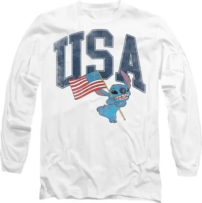 Produktbild von Lilo & Stitch - T-Shirt die USA für Herren/Damen Uni Langärmlig TV19874 (S) (Weiß)