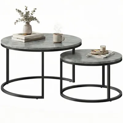 Productafbeelding van HOMCOM Salontafel, set van 2, rond, stapelbaar, woonkamer, cementlook, grijs