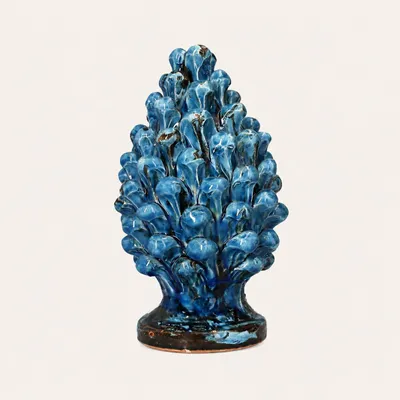 Produktbild von KEYHOMESTORE | Handgefertigter Tannenzapfen aus blauem Terrakotta, H. 16 x 25 cm