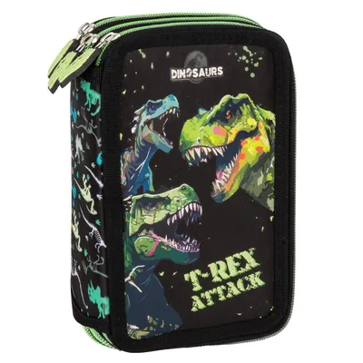 Produktbild von Dino T Rex 3 Fach Federtasche gefüllt Federmäppchen Federmappe Dinosaurier