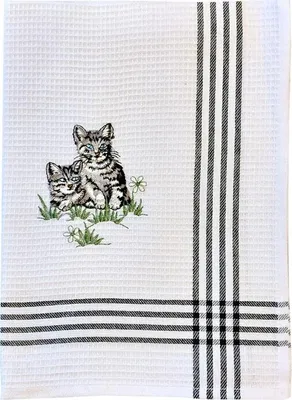 Image de Torchon en coton brodé, 50 x 70 cm, motif chats