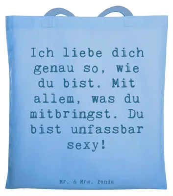 Produktbild von Mr. & Mrs. Panda Einkaufstasche Spruch Sinnlichkeit lieben - Sky Blue - Geschenk, Baumwolltasche, Zitat, Tasche, Zärtlichkeit, Laptoptasche, Gefühl, Liebevoll gestaltet