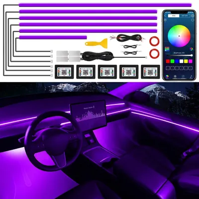 Immagine prodotto di Illuminazione interna per auto a LED, acrilico, RGB, sincronizzazione con la musica, controllo tramite app, 10 in 1, 175 pollici, 593 LED