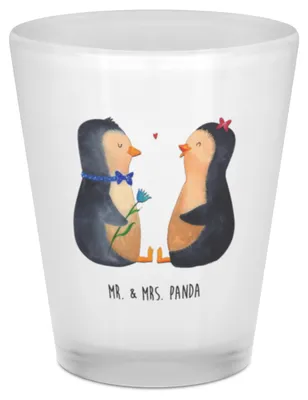 Produktbild von Mr. & Mrs. Panda Pinnchen Pinguin Pärchen - Transparent - Geschenk, Gläschen, Digestifglas, Liebespaar, Liebe, Schnapsglas, Verknallt, Glas für Schnaps, Stamper