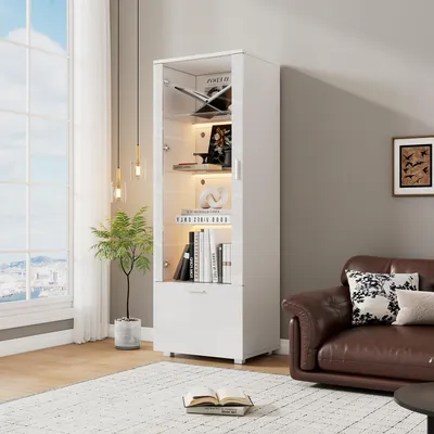 Obrázek produktu pro Vitrína 50x40x160 cm, lesklá, dveře z akrylu, s LED osvětlením, vhodná pro sběratelské předměty a parfémy, s 3 policemi
