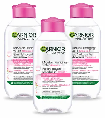 Zdjęcie produktu dla 3 x Garnier SkinActive Woda micelarna do skóry wrażliwej, 100 ml - zestaw ekonomiczny - 3 sztuki
