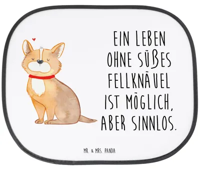 Produktbild von Mr. & Mrs. Panda Sonnenblende Auto Hund Glück - Weiß - Geschenk, sonnenschutz saugnapf, Süß, Autoscheibe, Seitlicher, für Autoscheiben, Hundespruch, Sprüche, Corgie